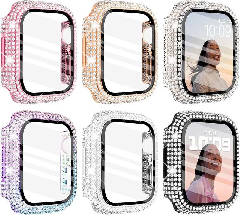WINGLE 6 Pack Case for Apple Watch Series 11 10 42mm Case with Screen Protector, Over 400 Bling Crystal Diamond Apple Watch Face Cover Bumper Tempered Glass Screen Protector Women iWatch 11 10 42 mm - Image 1